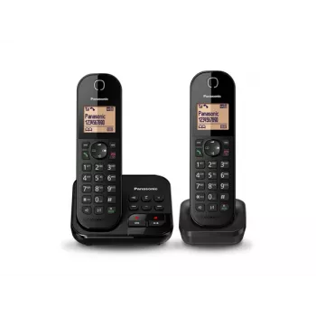 Panasonic KX-TGC422G - Teléfono inalámbrico - Contestador automático con identificación de llamadas - DECT - Negro + auricular adicional (KX-TGC422GB)