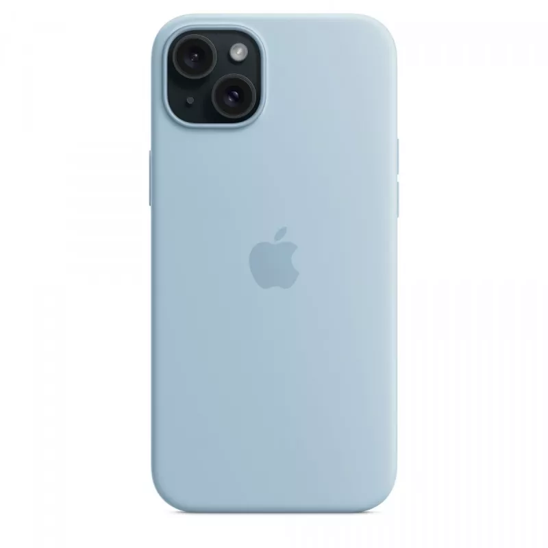 Funda de silicona Apple iPhone 15 Plus azul claro MagSafe