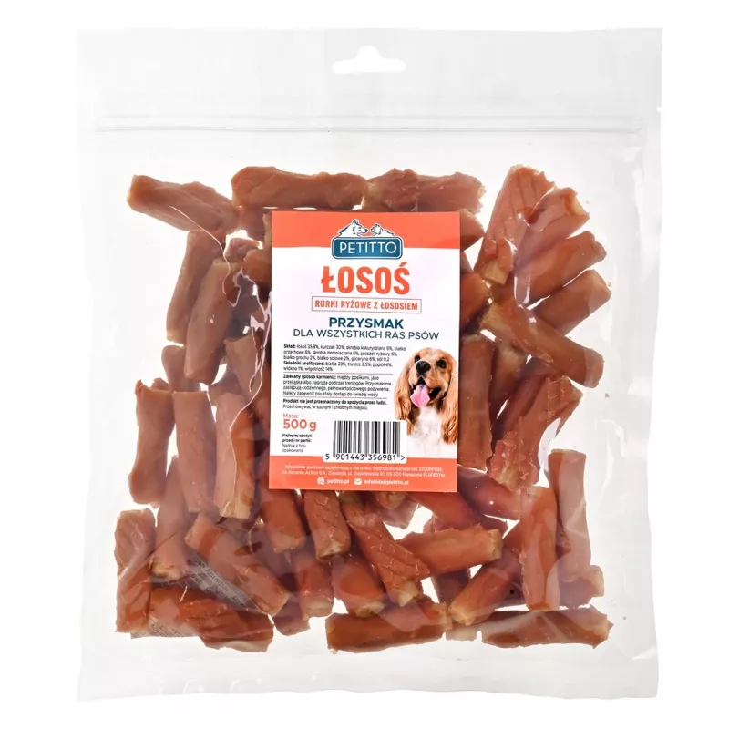 Snack para perros PETITTO rollitos de arroz con salmón 500 g