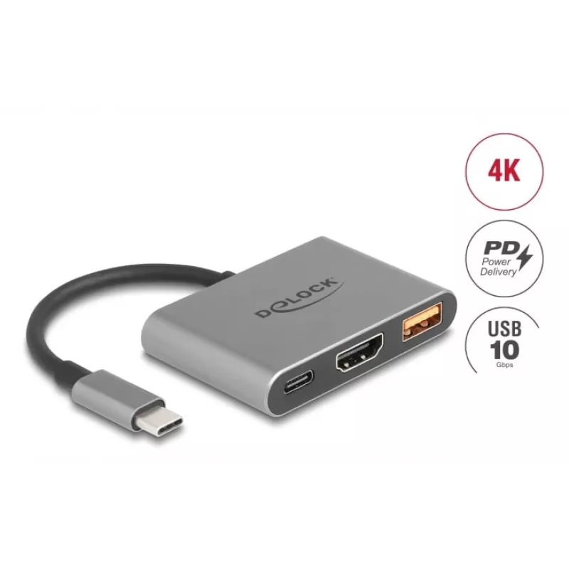 Adaptador de cable de vídeo DeLOCK 61071 0,1 m USB Type-C USB Type-C USB Type-A HDMI gris