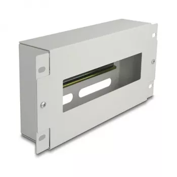 Delock 67319 Regleta de interruptores automáticos de 10" con cubierta y carril DIN, 3U, metal, gris