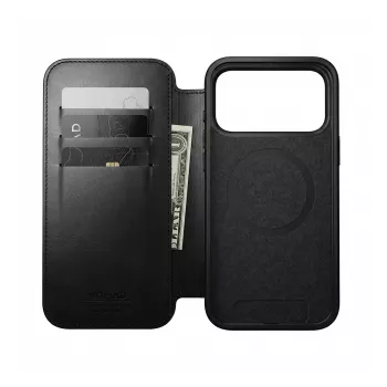 Funda tipo folio de cuero para smartphone Nomad Modern Leather Folio para iPhone 17 Pro – negro Horween