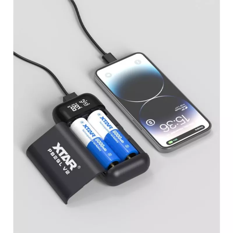 Cargador / powerbank para baterías de Li-Ion 18650 / 20700 / 21700 Xtar PB2SL V2 negro