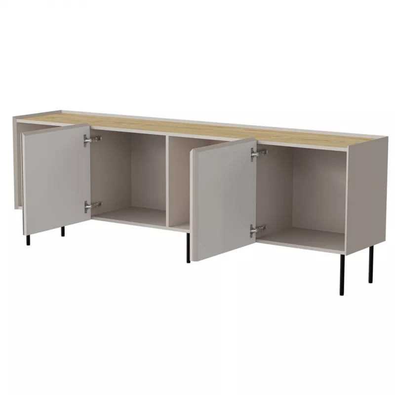 Cómoda Cama Meble FELLINI 2000×400×700 mm, acabado cashmere, tablero de roble aceitado