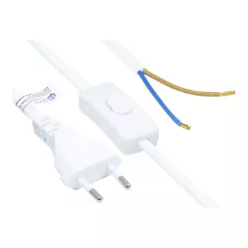 Cable de alimentación Euro con conector macho Euro Type-C (recto) a extremos pelados, con interruptor, blanco, 0,75 mm², 1,5 m, Good Connections® (P0386-W015)