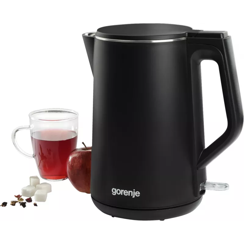 Hervidor eléctrico Gorenje K15DWBK – 1,5 L, 2200 W, negro, control por botones, base 360°