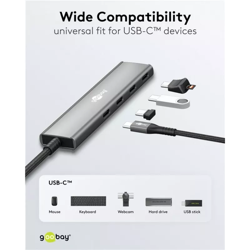 Goobay hub USB slim de 4 puertos USB-C a 5 Gbit/s - conector macho> 4x conector hembra (76564)