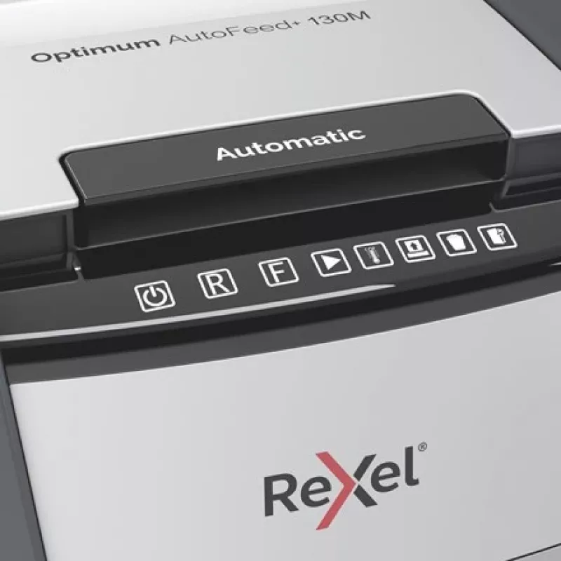 Rexel Optimum AutoFeed+ 130M destructora de papel, microcorte 2 x 15 mm, P-5, 130 hojas, depósito de 44 l