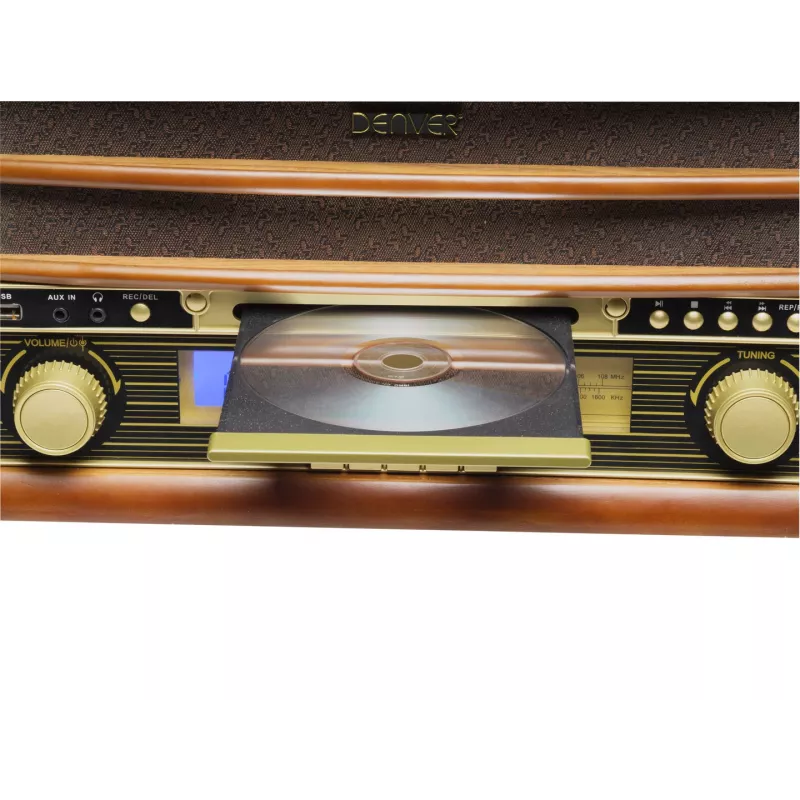 Denver MCR-50MK3 equipo de música retro con tocadiscos, CD/MP3, casete y radio, 2 x 2,5 W, acabado en madera