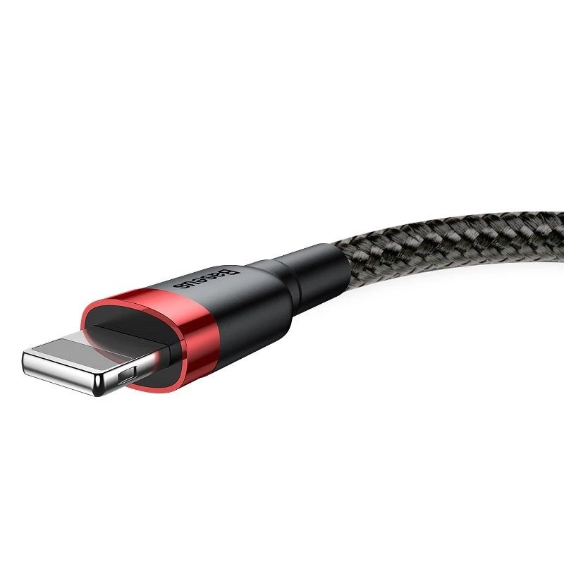 Cable USB-A a Lightning Baseus Cafule 2.4A QC 3.0, 1 m — negro/rojo