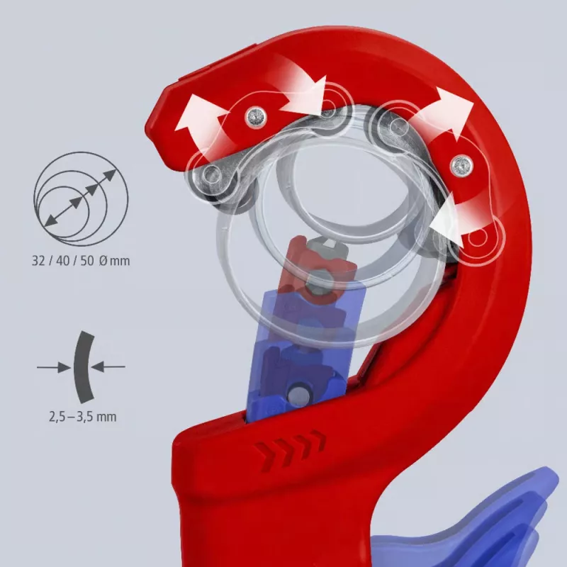 Cortatubos Knipex DPT50 90 23 02 BK — capacidad de corte 50 mm, modelo 90 23 02 BK