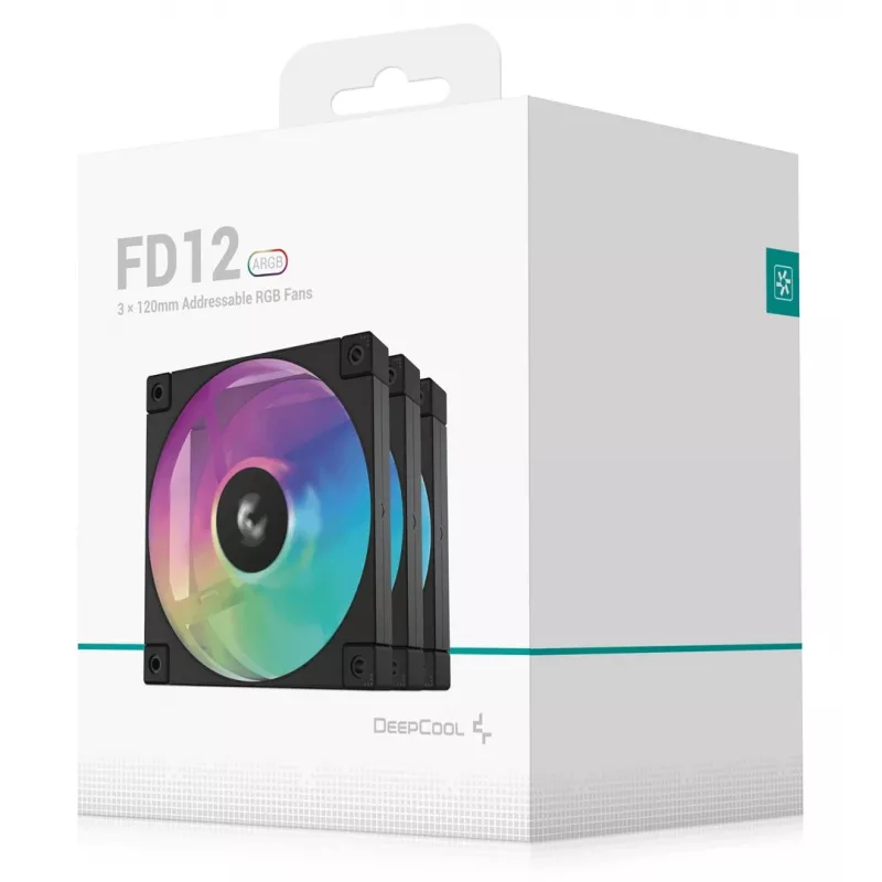DeepCool FD12 ARGB R-FD12-BKAPN3-G ventiladores de caja, 120 mm (120x120x25), 12 V, pack de 3, negros