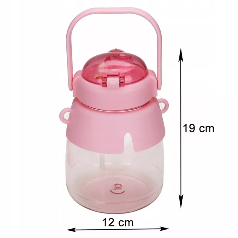Botella de agua Extralink botella escolar con pajita y correa 1 L rosa