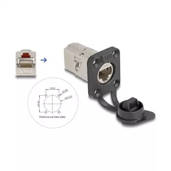 DeLOCK 67061 Toma empotrable D-Typ RJ45 Cat.6A STP con tapa protectora, IP66