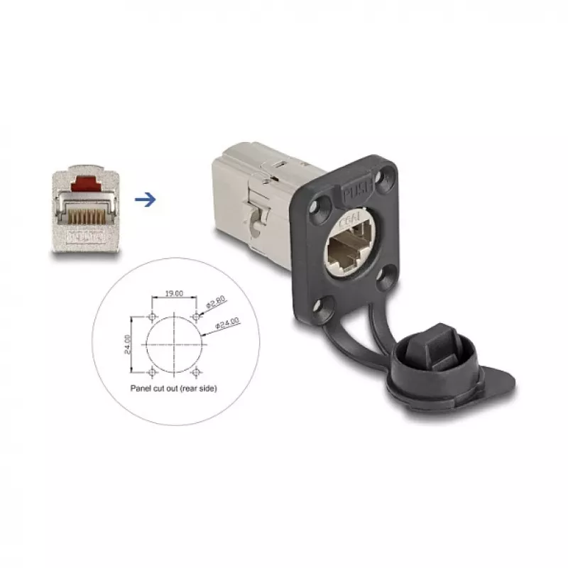DeLOCK 67061 Toma empotrable D-Typ RJ45 Cat.6A STP con tapa protectora, IP66