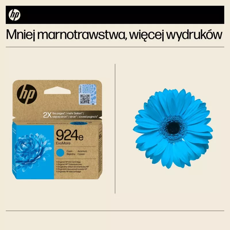 HP 924e EvoMore cartucho de tinta original cian, rendimiento alto (XL), cian, 1 unidad, 800 páginas, pack individual