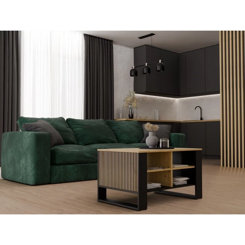 Tablero de mesa de centro e shop STOLIK KAWOWY ŁAWA MODERN 4P esbelto Roble Artisan / fresas negras