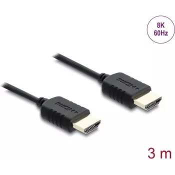 Cable HDMI DELOCK 81683 — 3 m, conector macho HDMI Type-A a conector macho, 48 Gbit/s, hasta 7680×4320, contactos dorados, negro