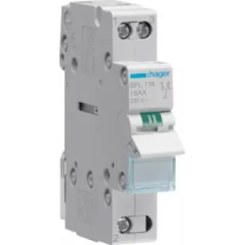 Hager SFL116. Color del producto: Blanco. Tensión de entrada AC: 230 V, Frecuencia de entrada AC: 50.60 Hz, Salida de corriente nominal: 16 A. Ancho: 17,5 mm, Profundidad: 68 mm