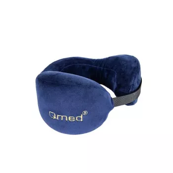 Almohada de viaje para cuello Qmed DRQE3J1CDXUXP — contorneada ergonómica espuma PU, 240×230×125 mm, densidad 45 kg/m³, rojo granate
