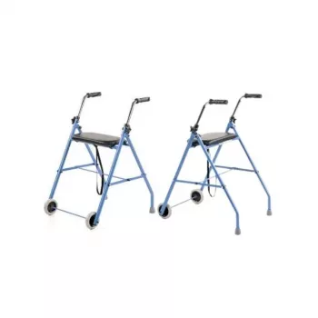 Andador de rehabilitación de dos ruedas ARmedical PPC005 – azul/negro, estructura de acero, altura ajustable, asiento incluido