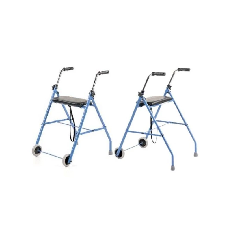 Andador de rehabilitación de dos ruedas ARmedical PPC005 – azul/negro, estructura de acero, altura ajustable, asiento incluido