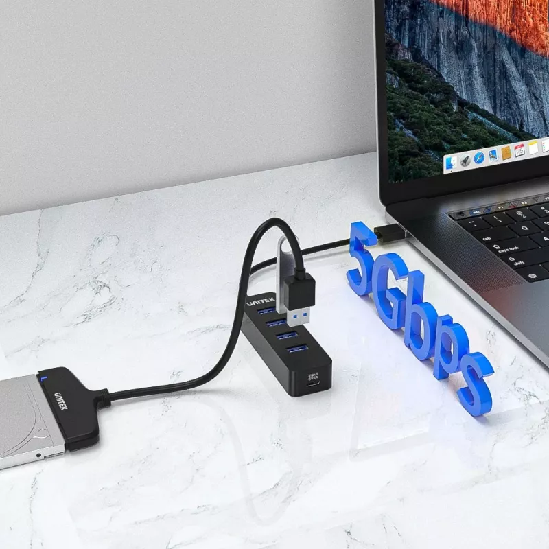UNITEK uHUB Q4 USB 3.2 Gen 1 (3.1 Gen 1) Type-A 5000 Mbit/s negro