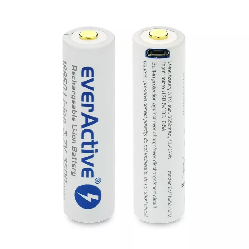 Batería Li-Ion 18650 3,7V everActive 3500mAh (1 ud.) micro-USB con protección