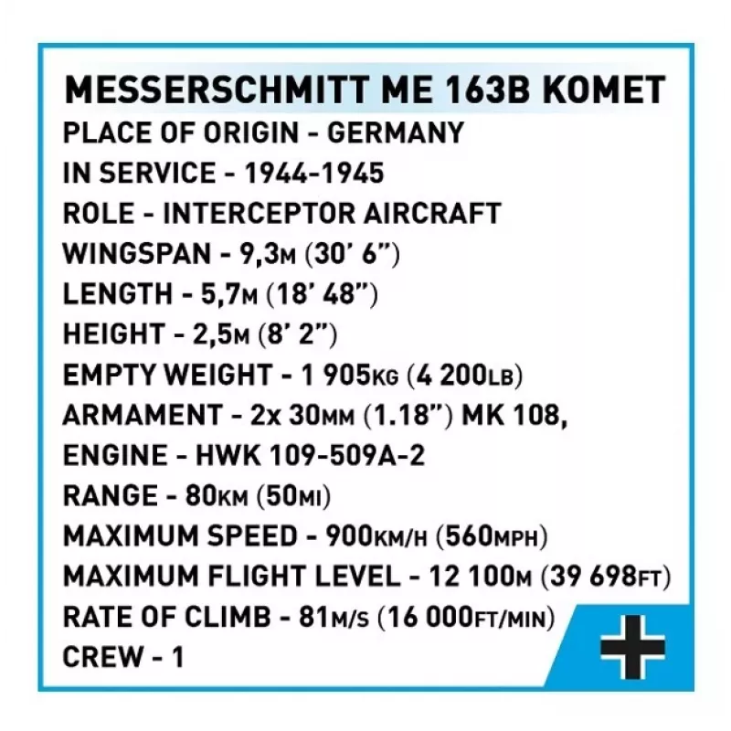 Bloques de construcción Messerschmitt Me 163B Komet 543 piezas