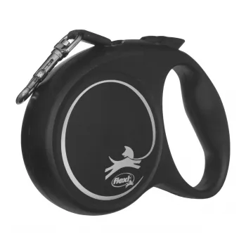 Flexi Black Design M, correa retráctil con cinta, 5 m, para perros medianos (10–25 kg), carga máxima 20 kg
