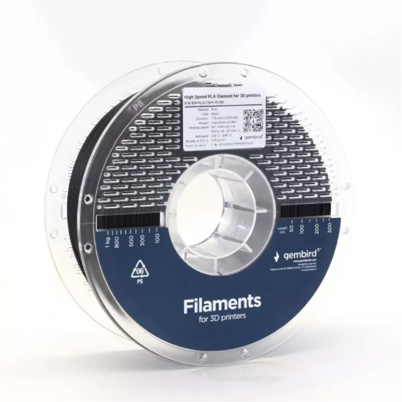 Filamento para impresión 3D Gembird PLA 1,75 mm Negro 1 kg bobina