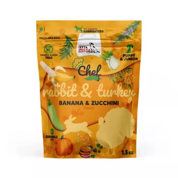 Comida seca para perros SYTA MICHA Chef Conejo con pavo junior 1,5 kg — pienso para cachorros, 28 % proteína, 14 % grasa