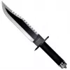 Cuchillo de supervivencia fijo Cinema Classic CC-H2 — 400 mm de longitud total, hoja de acero 250 mm, lisa y dentada, empuñadura negra, incluye funda de cuero