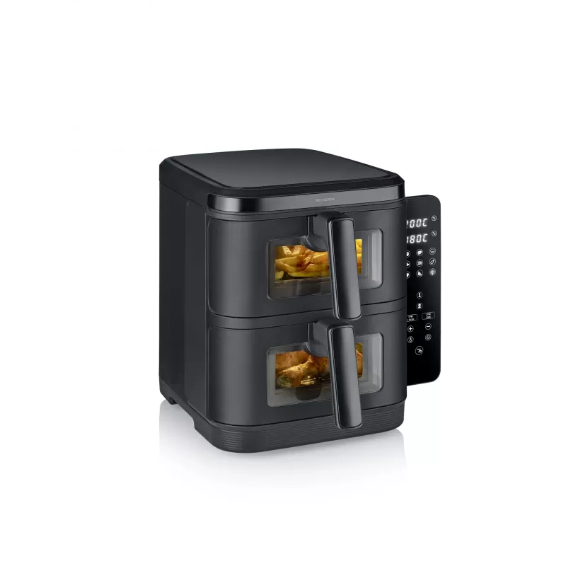 Freidora SEVERIN FR 2468 S-Fry Duo Stack 2 en 1 capacidad de cocción, diseño de doble cesta