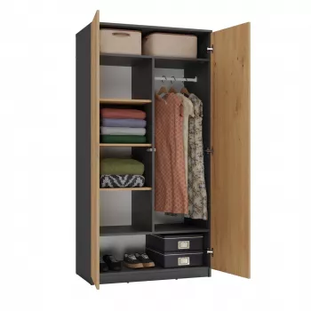 Armario ropero top e shop SD-90 ANT/ART KPL — armario de dormitorio de 2 puertas, 7 baldas, 900×500×1800 mm