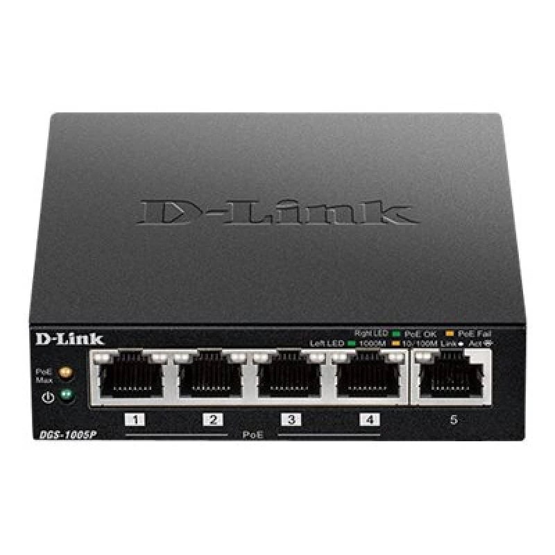 Switch de red D-Link DGS-1005P/E no gestionado Gigabit Ethernet (10/100/1000) Power over Ethernet (PoE) negro