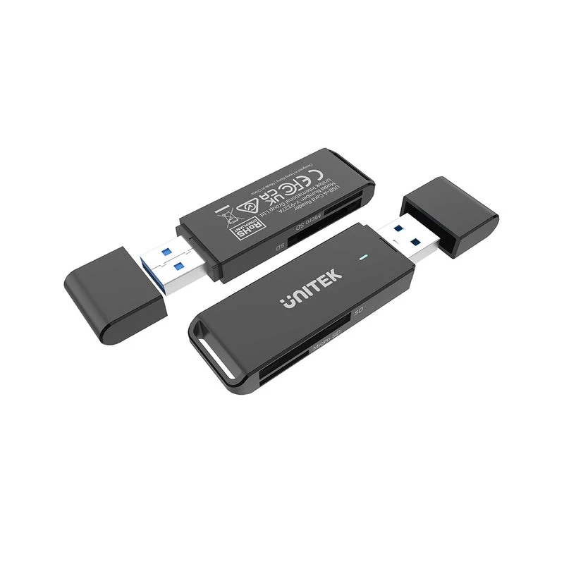 Lector de tarjetas Unitek Y-9327A USB 3.2 Gen 1 Type-A — MicroSD/SD, 2 ranuras, 5000 Mbit/s, negro