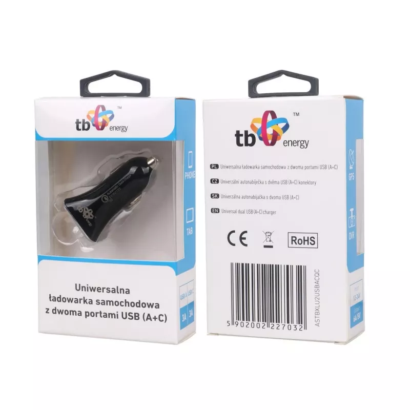 Cargador universal para coche USB A+C Qc Tb ASTBXLU2USBACQC