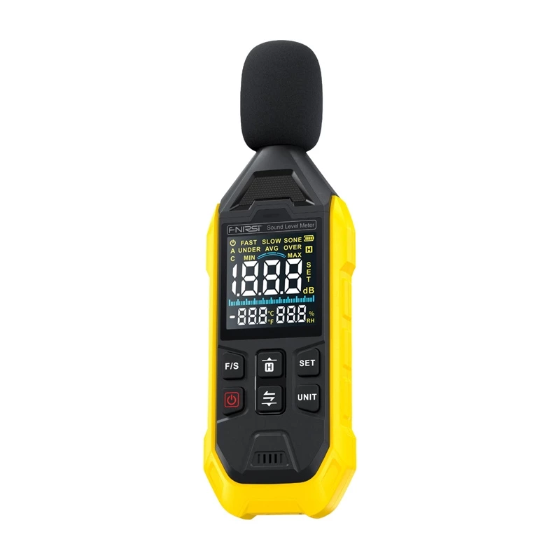 Sonómetro Fnirsi FDM01 — decibelímetro digital, rango de medición 30–130 dB
