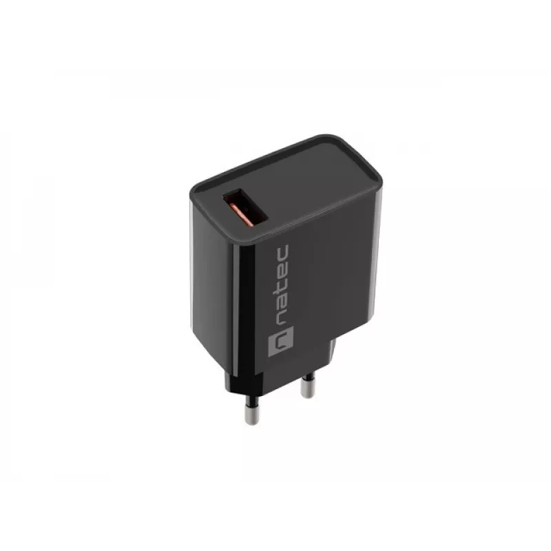 Natec Ribera NUC-2058 cargador de pared, 18 W, 1x USB-A, hasta 3 A, Quick Charge 3.0, Samsung AFC, Huawei FCP/SCP, negro