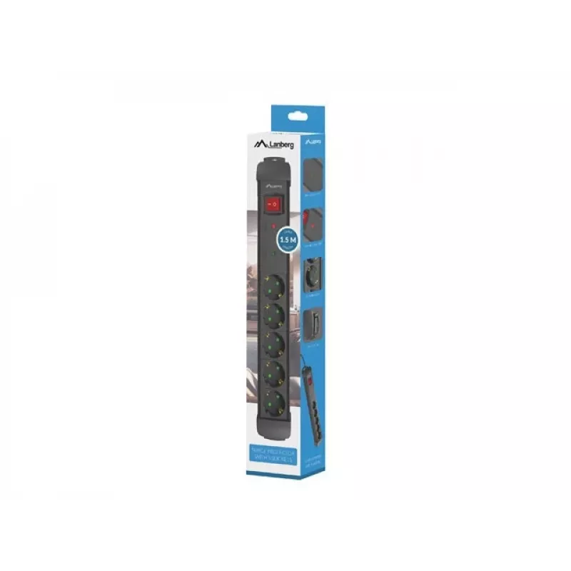 Regleta de enchufes Lanberg SP1-05F-0150-BK 1,5 m 5 tomas AC para interior negra