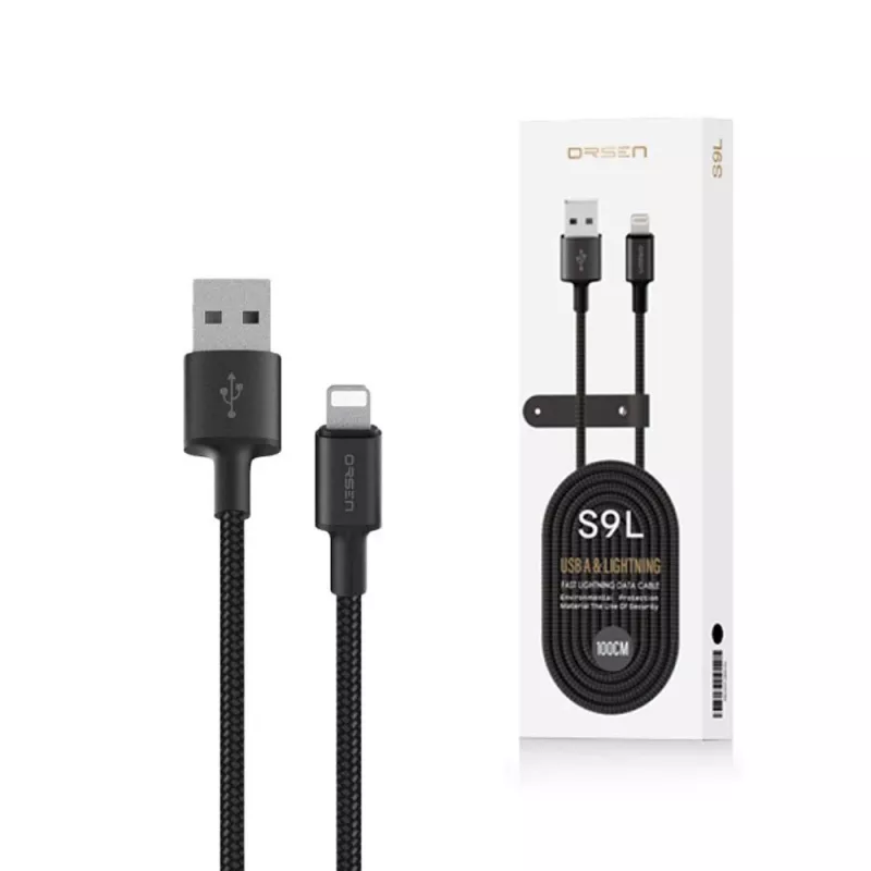 Cable USB-A a Lightning Orsen S9L 1 m 2,1A — negro