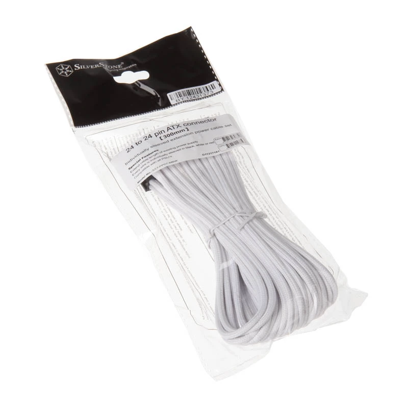 SilverStone PP07-MBW - cable de extensión de alimentación - ATX, 24 pines (M) - ATX, 24 pines (H) - 30 cm - blanco (SST-PP07-MBW)
