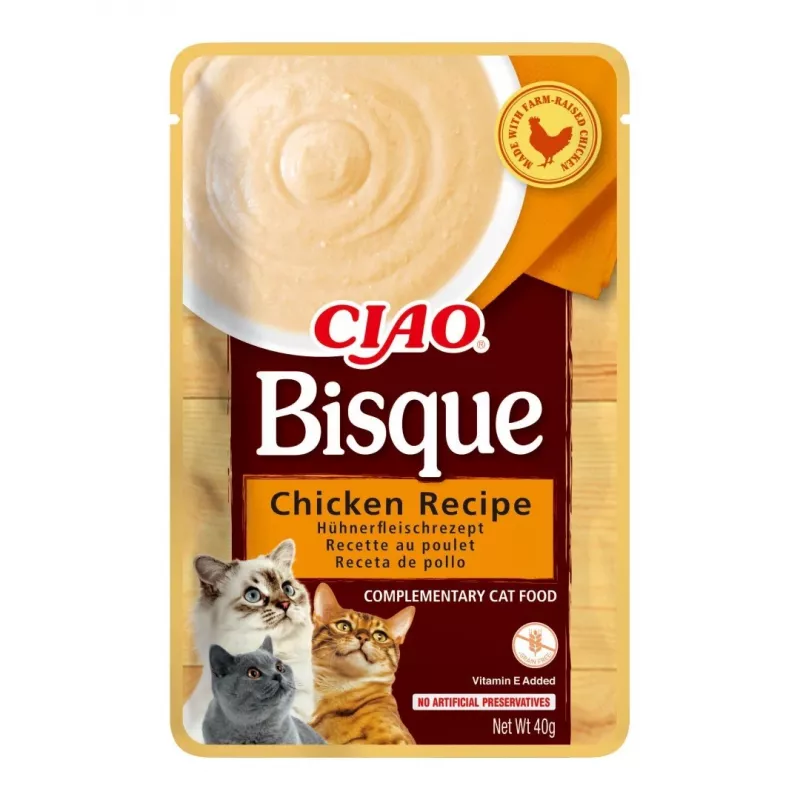 Sobres de comida húmeda para gatos INABA CIAO Bisque — mezcla de pollo, ternera y pescado, 10 x 40 g
