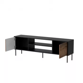 Mueble TV cama meble EF CORTINA 180×40×60 cm, parte superior negra, estructura nogal