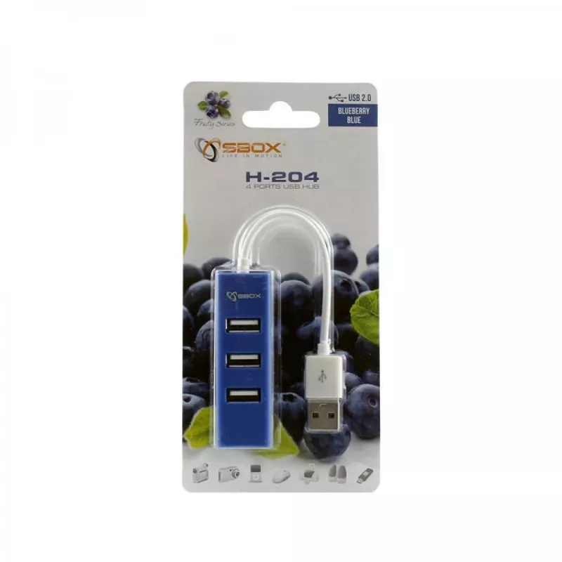 Sbox H-204 USB 4 puertos HUB USB azul arándano