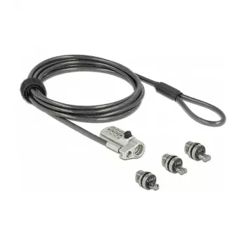Cable de seguridad con candado DELOCK 20677 — cable de seguridad para portátil con combinación 2 m, Ø 4,4 mm, negro/plata