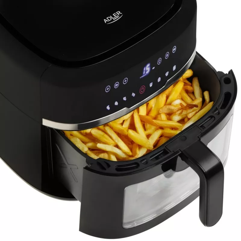 Adler AD 6318 freidora de aire, 8 l, 2500 W, pantalla LCD, 9 programas, negra