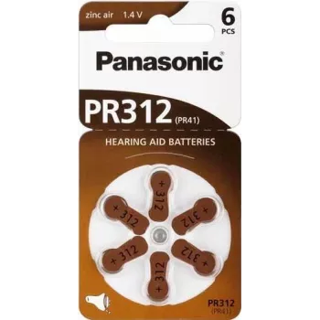 Pilas para audífonos Panasonic PR 312 zinc-aire 170 mAh — pack de 6