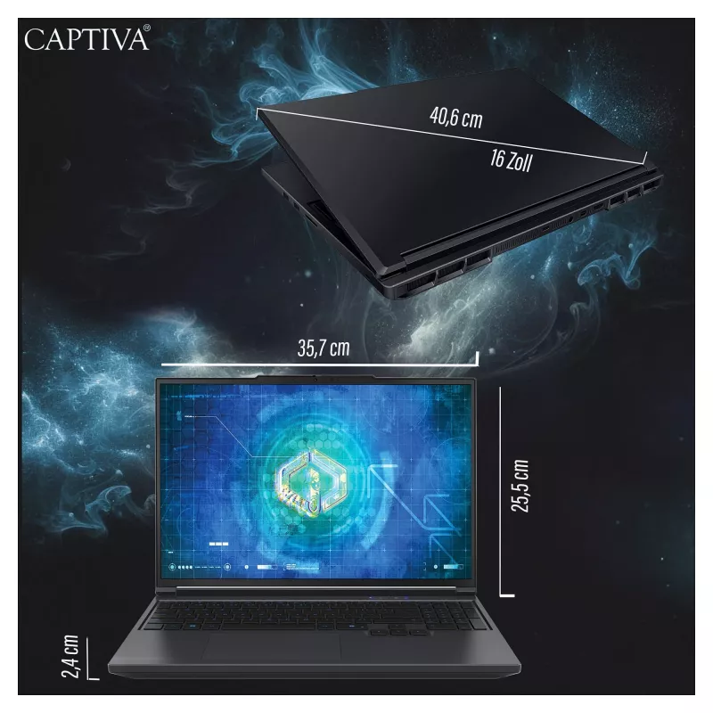 Captiva Highend Gaming I99-480GE Portátil, 16 pulgadas WQXGA, Intel Core i9-14900HX, 32GB, 1TB SSD, RTX 5070 Ti, Windows 11 Home